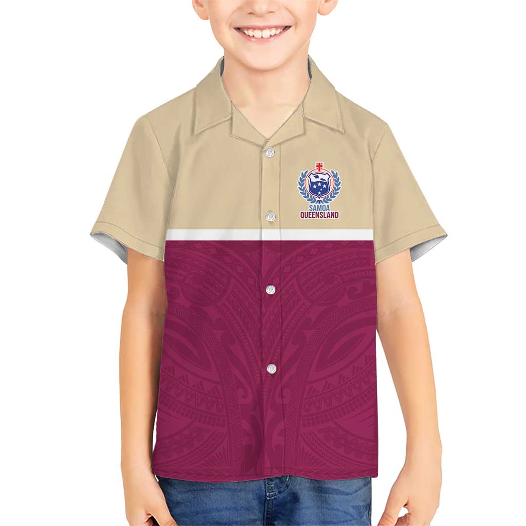 Queensland Samoa Custom Kid Hawaiian Shirt Maroon Pacific Polynesian Tribal Pattern LT9 Kid Maroon - Polynesian Pride