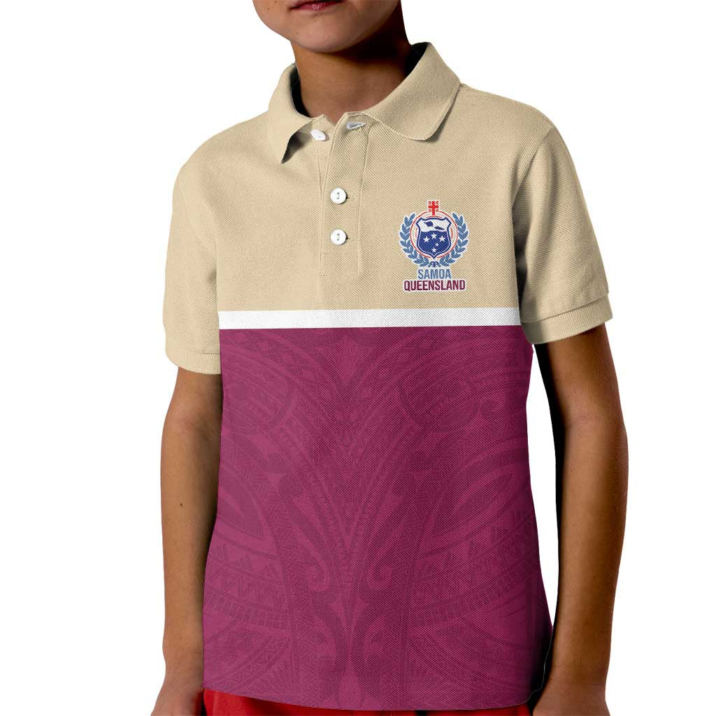 Queensland Samoa Custom Kid Polo Shirt Maroon Pacific Polynesian Tribal Pattern LT9 Kid Maroon - Polynesian Pride