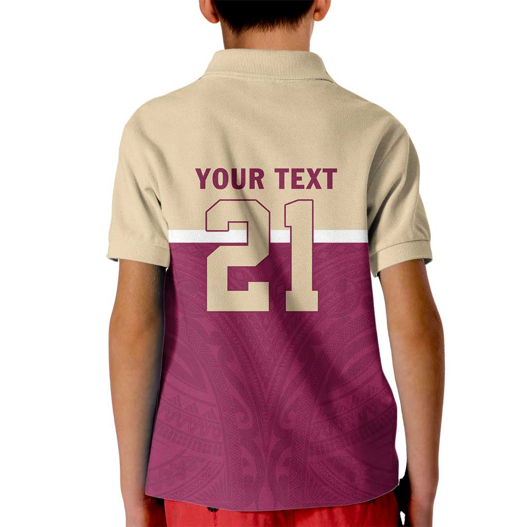 Queensland Samoa Custom Kid Polo Shirt Maroon Pacific Polynesian Tribal Pattern