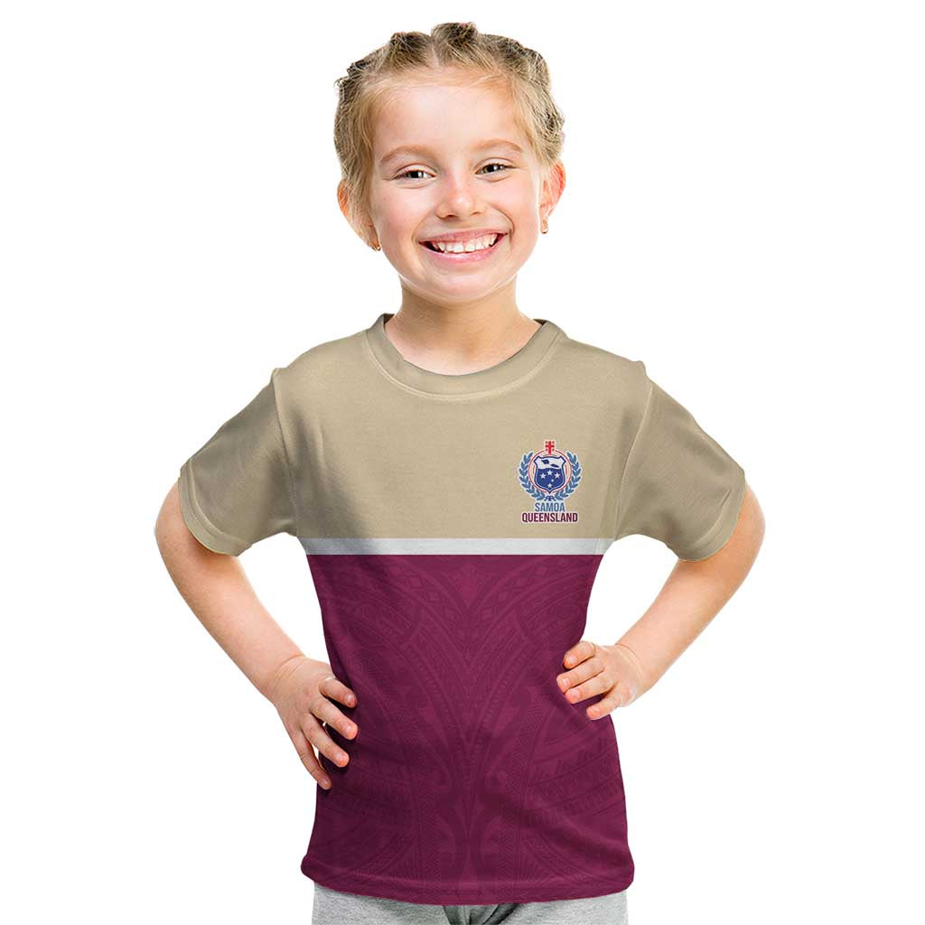 Queensland Samoa Custom Kid T Shirt Maroon Pacific Polynesian Tribal Pattern LT9 Maroon - Polynesian Pride