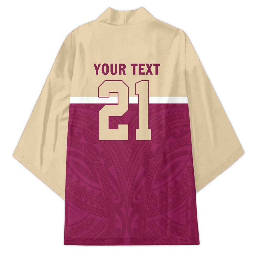 Queensland Samoa Custom Kimono Maroon Pacific Polynesian Tribal Pattern - Polynesian Pride