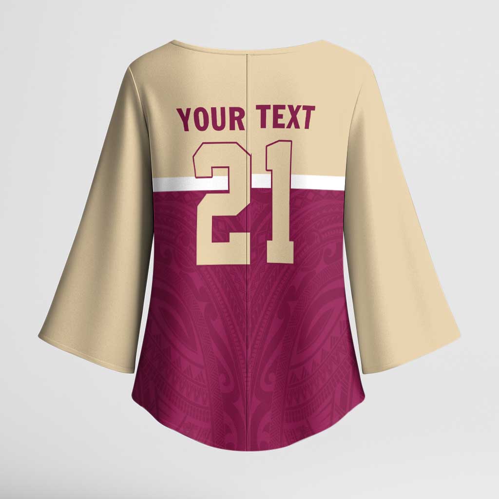 Queensland Samoa Custom Kimono Sleeve Blouse Maroon Pacific Polynesian Tribal Pattern - Polynesian Pride