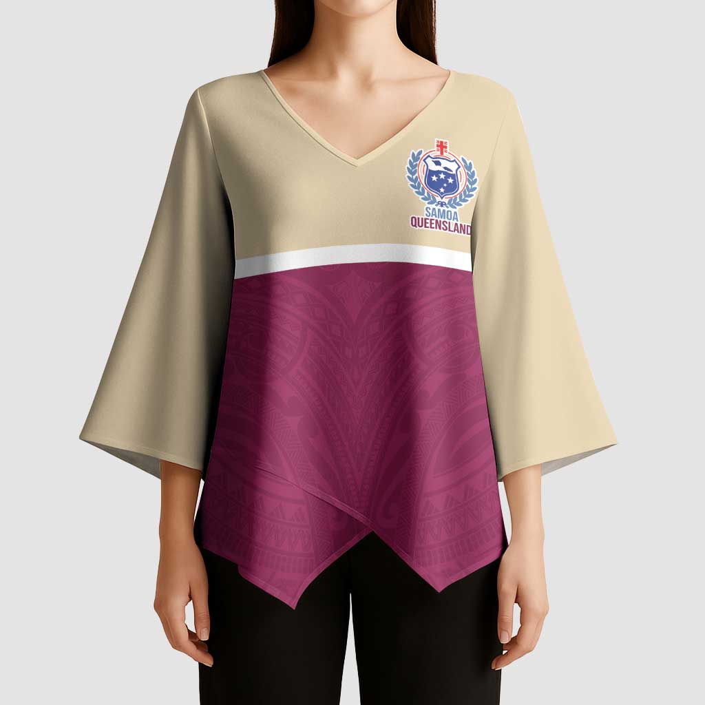 Queensland Samoa Custom Kimono Sleeve Blouse Maroon Pacific Polynesian Tribal Pattern - Polynesian Pride