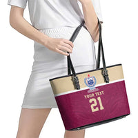 Queensland Samoa Custom Leather Tote Bag Maroon Pacific Polynesian Tribal Pattern LT9 - Polynesian Pride