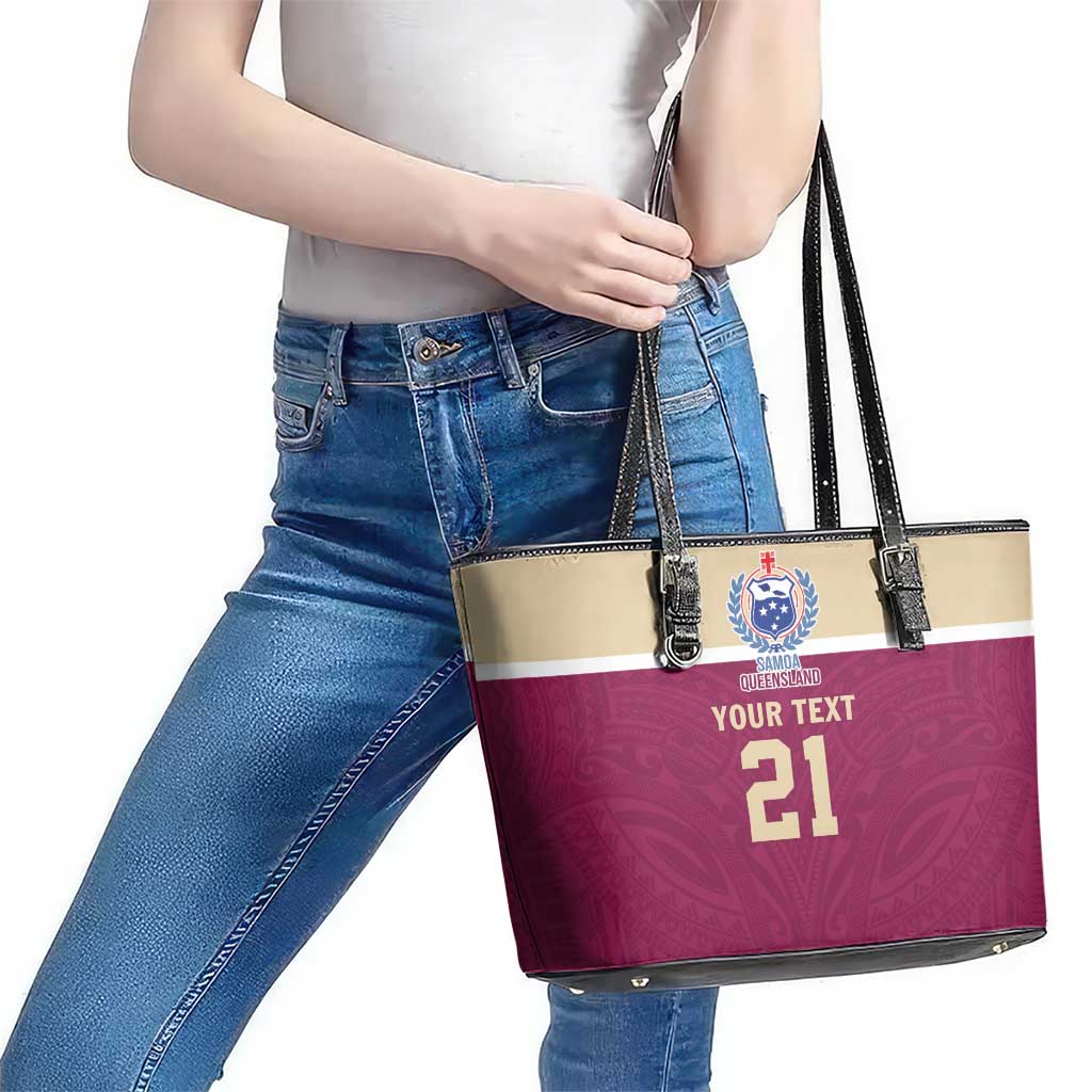 Queensland Samoa Custom Leather Tote Bag Maroon Pacific Polynesian Tribal Pattern LT9 - Polynesian Pride