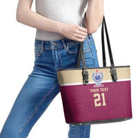 Queensland Samoa Custom Leather Tote Bag Maroon Pacific Polynesian Tribal Pattern LT9 - Polynesian Pride