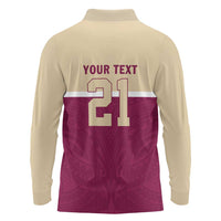 Queensland Samoa Custom Long Sleeve Polo Shirt Maroon Pacific Polynesian Tribal Pattern