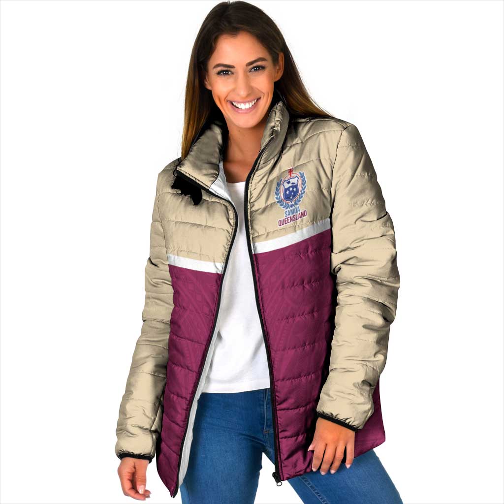 Queensland Samoa Custom Padded Jacket Maroon Pacific Polynesian Tribal Pattern - Polynesian Pride