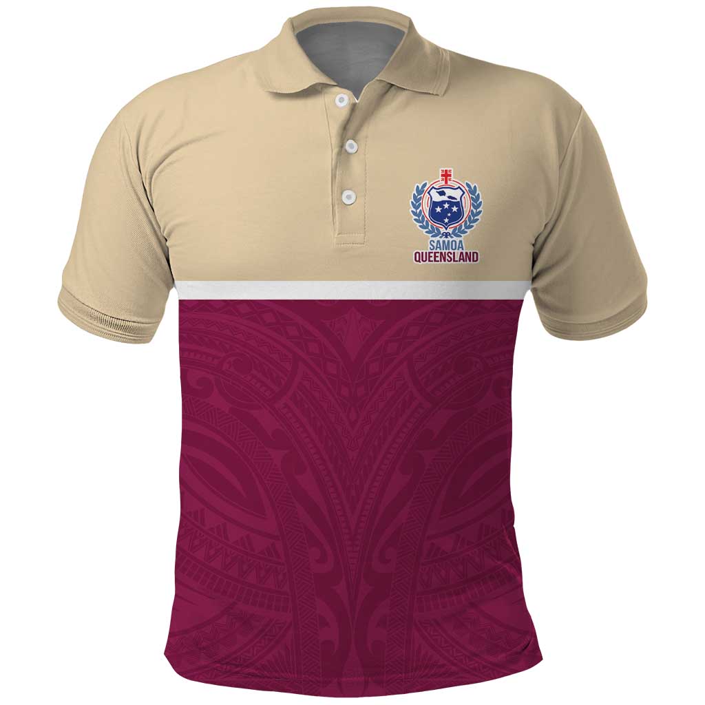 Queensland Samoa Custom Polo Shirt Maroon Pacific Polynesian Tribal Pattern