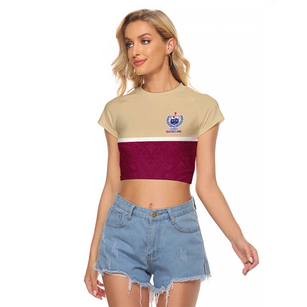 Queensland Samoa Custom Raglan Cropped T Shirt Maroon Pacific Polynesian Tribal Pattern LT9 Female Maroon - Polynesian Pride