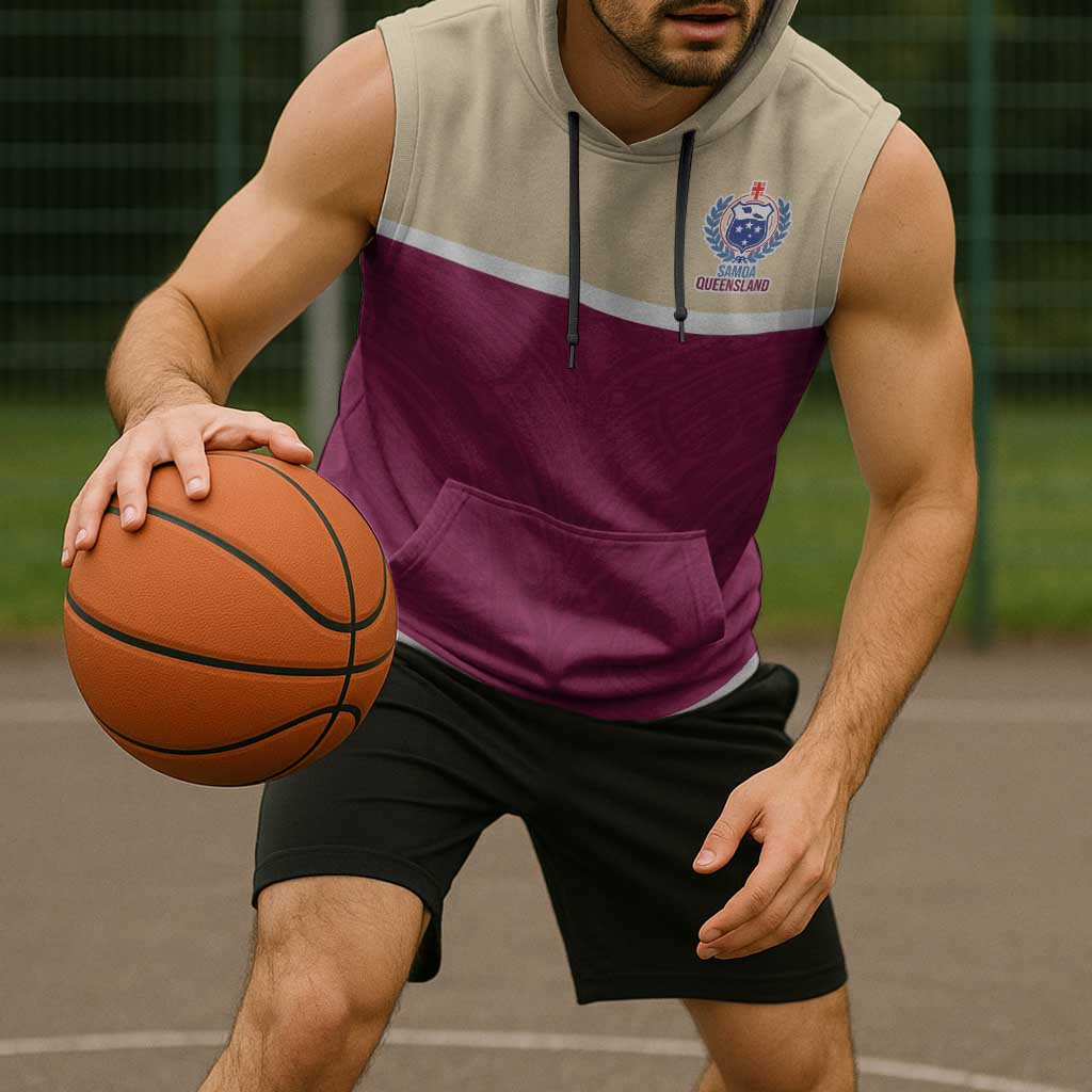 Queensland Samoa Custom Sleeveless Hoodie Maroon Pacific Polynesian Tribal Pattern - Polynesian Pride