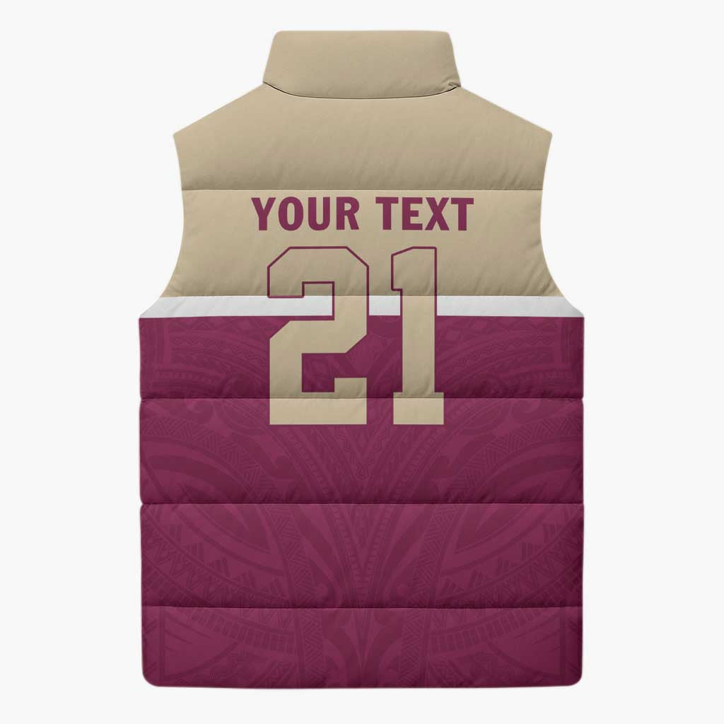 Queensland Samoa Custom Sleeveless Puffer Jacket Maroon Pacific Polynesian Tribal Pattern - Polynesian Pride