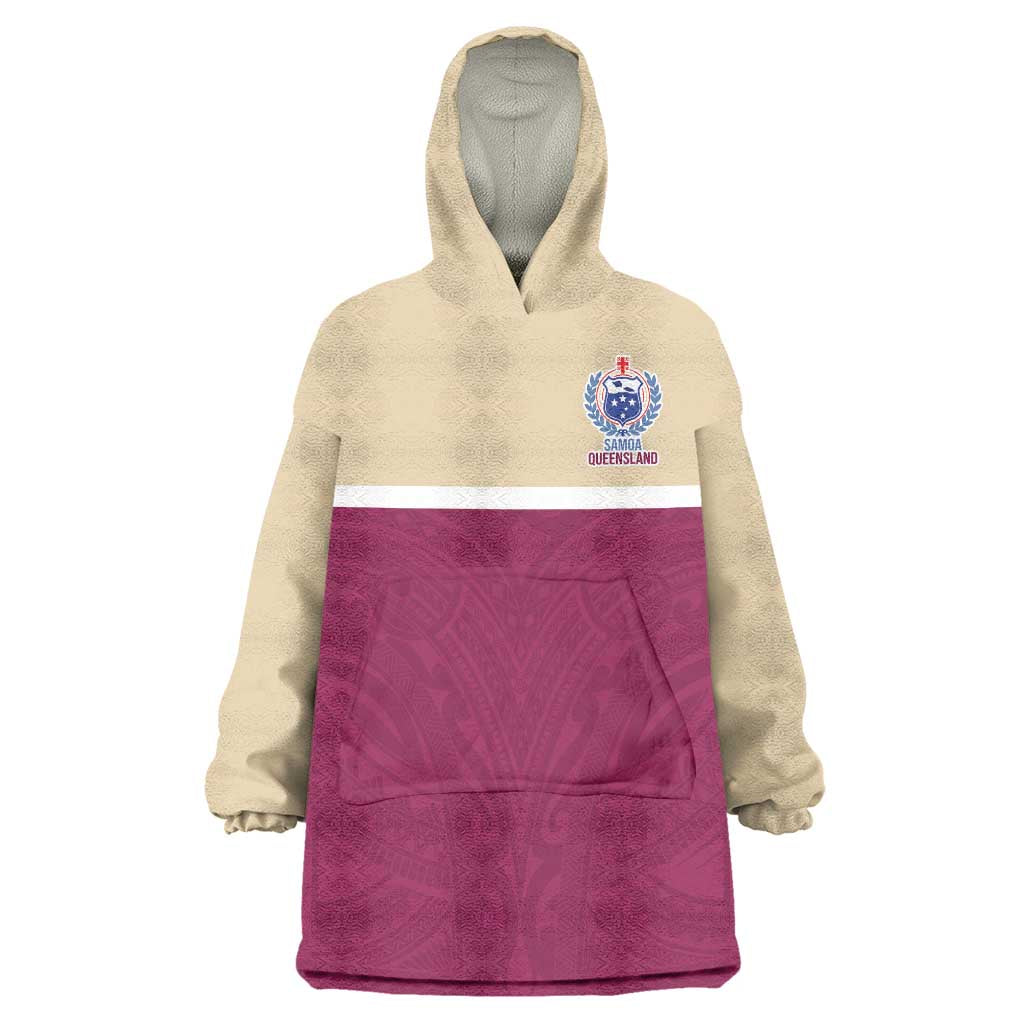 Queensland Samoa Custom Wearable Blanket Hoodie Maroon Pacific Polynesian Tribal Pattern LT9 One Size Maroon - Polynesian Pride