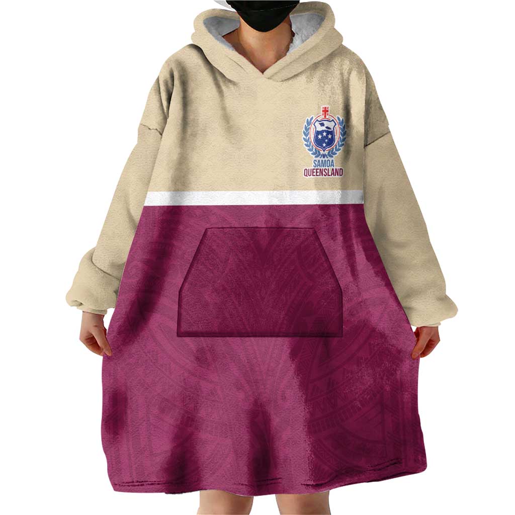 Queensland Samoa Custom Wearable Blanket Hoodie Maroon Pacific Polynesian Tribal Pattern LT9 - Polynesian Pride