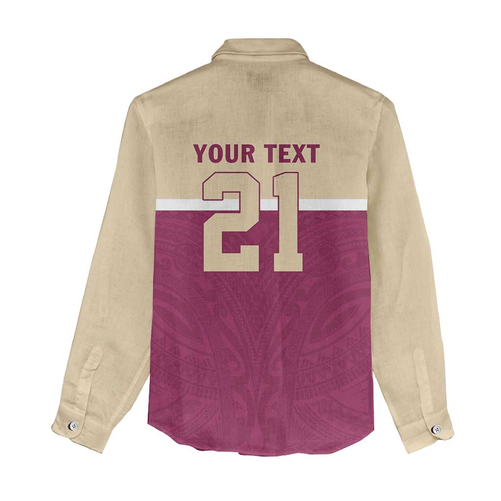 Queensland Samoa Custom Women Casual Shirt Maroon Pacific Polynesian Tribal Pattern