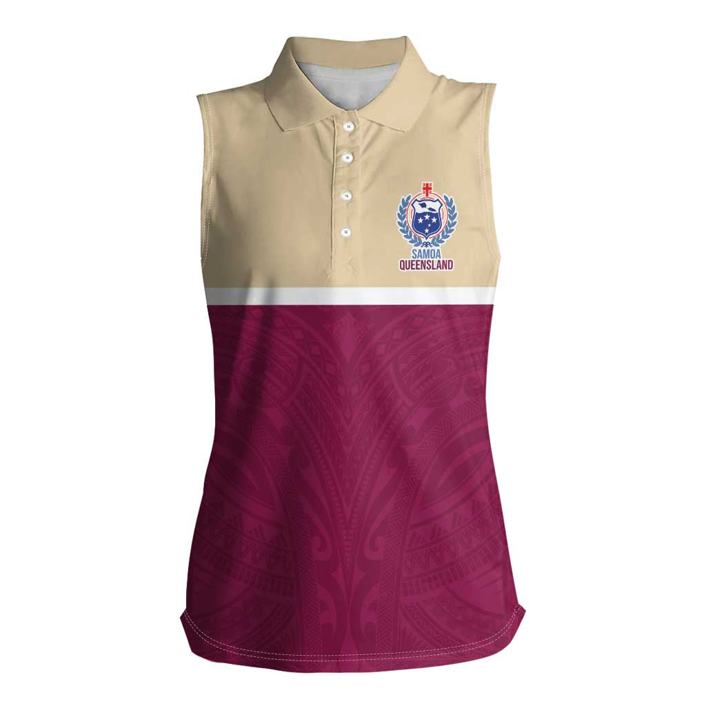Queensland Samoa Custom Women Sleeveless Polo Shirt Maroon Pacific Polynesian Tribal Pattern LT9 Female Maroon - Polynesian Pride