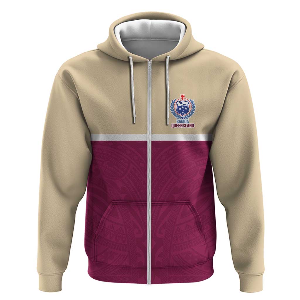 Queensland Samoa Custom Zip Hoodie Maroon Pacific Polynesian Tribal Pattern LT9 Zip Hoodie Maroon - Polynesian Pride