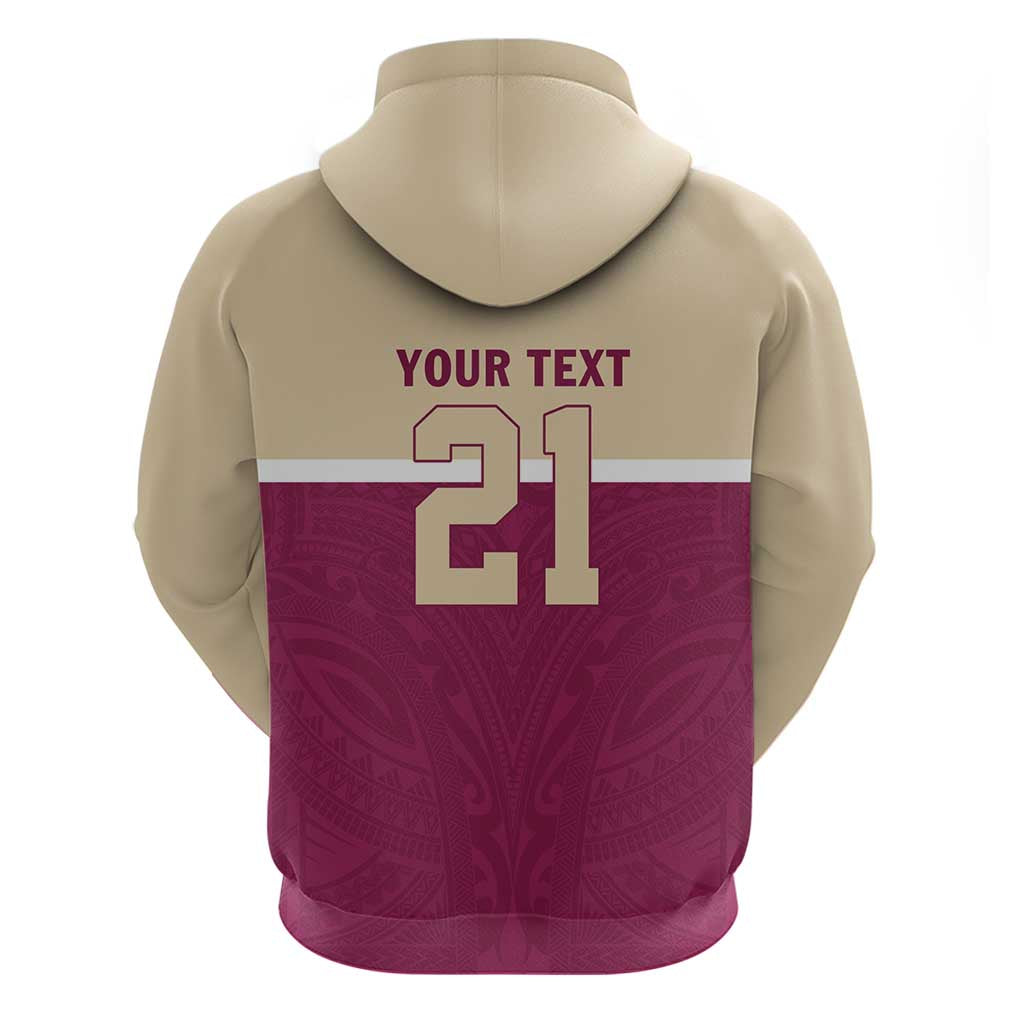 Queensland Samoa Custom Zip Hoodie Maroon Pacific Polynesian Tribal Pattern
