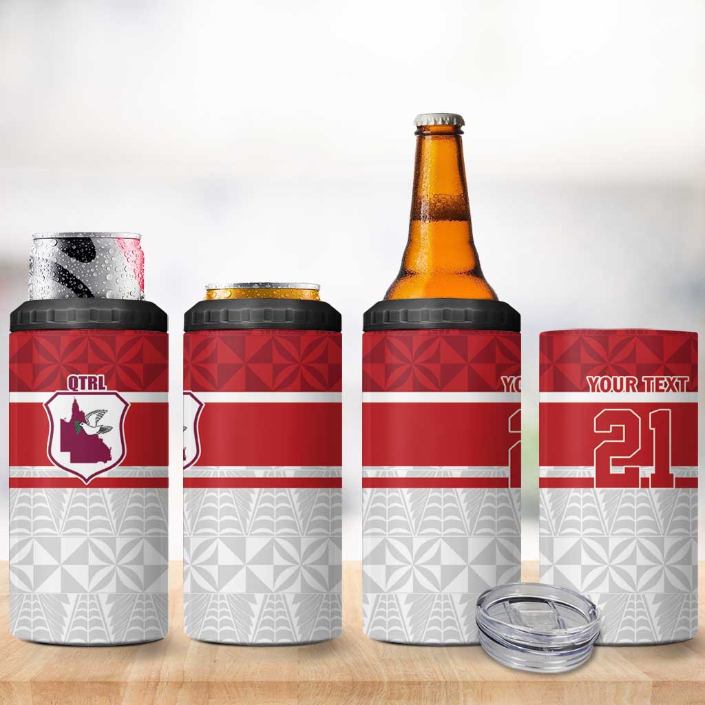 Queensland Tonga Custom 4 in 1 Can Cooler Tumbler QLD with Tongan Ngatu Pattern
