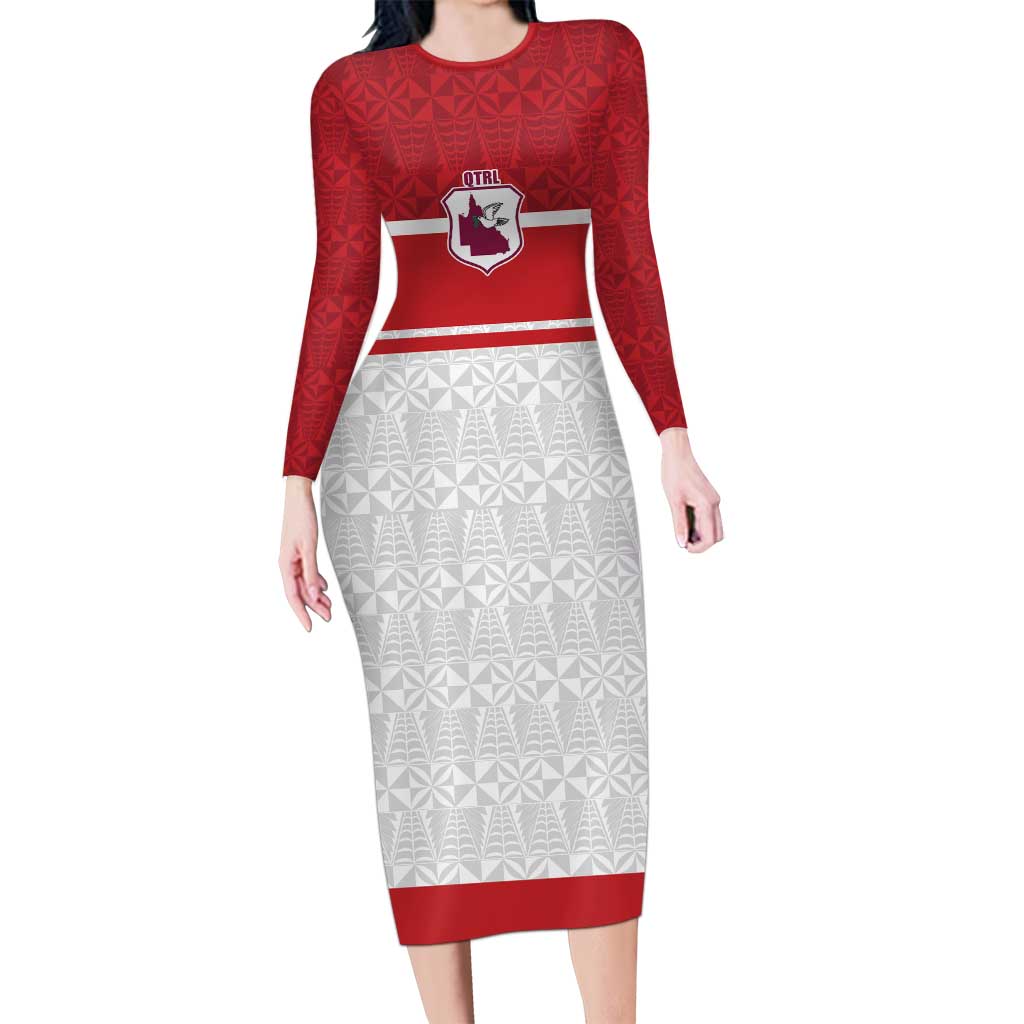 Queensland Tonga Custom Family Matching Long Sleeve Bodycon Dress and Hawaiian Shirt QLD with Tongan Ngatu Pattern