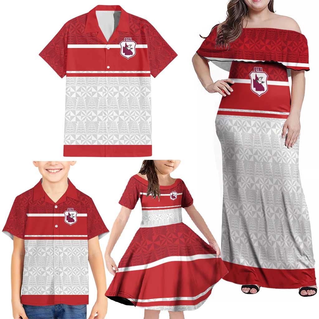 Queensland Tonga Custom Family Matching Off Shoulder Maxi Dress and Hawaiian Shirt QLD with Tongan Ngatu Pattern