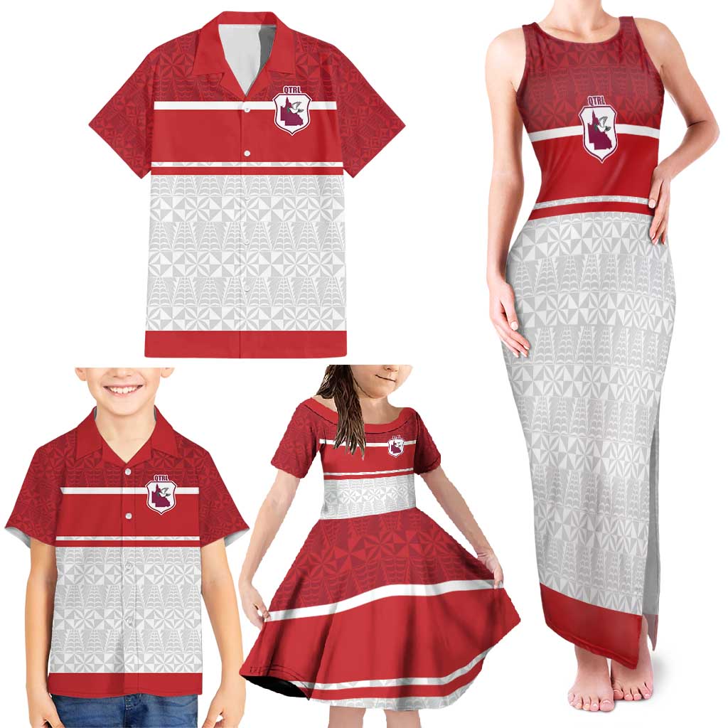 Queensland Tonga Custom Family Matching Tank Maxi Dress and Hawaiian Shirt QLD with Tongan Ngatu Pattern