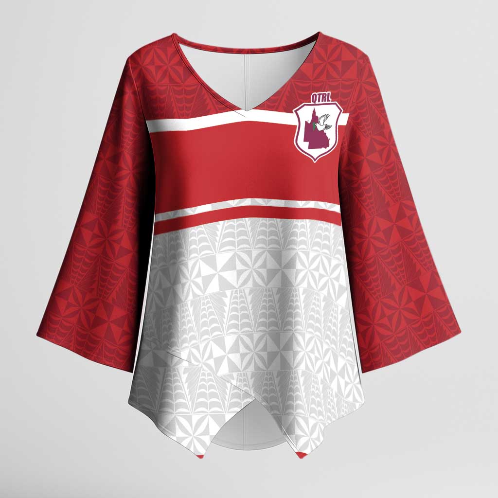 Queensland Tonga Custom Kimono Sleeve Blouse QLD with Tongan Ngatu Pattern - Polynesian Pride
