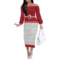 Queensland Tonga Custom Off The Shoulder Long Sleeve Dress QLD with Tongan Ngatu Pattern