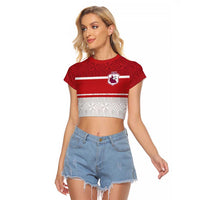 Queensland Tonga Custom Raglan Cropped T Shirt QLD with Tongan Ngatu Pattern