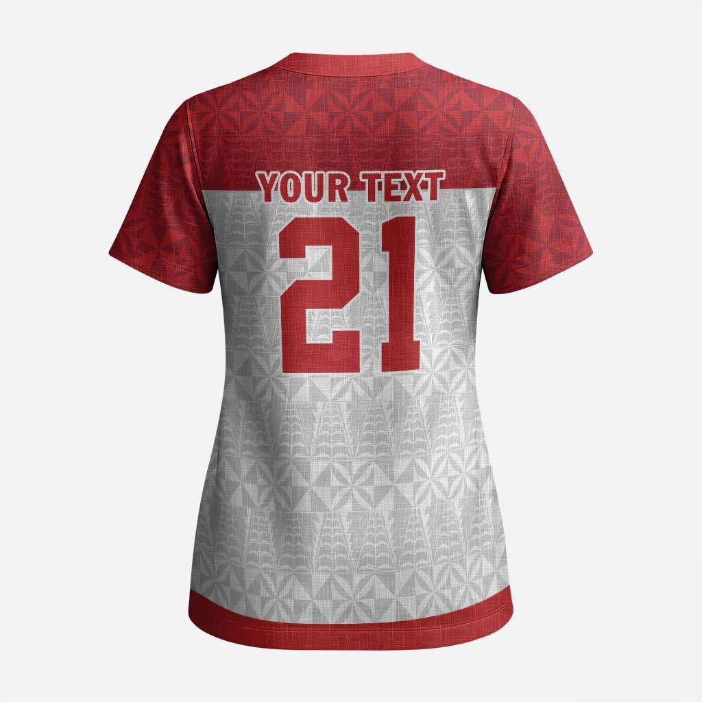 Queensland Tonga Custom Scrub Top QLD with Tongan Ngatu Pattern - Polynesian Pride