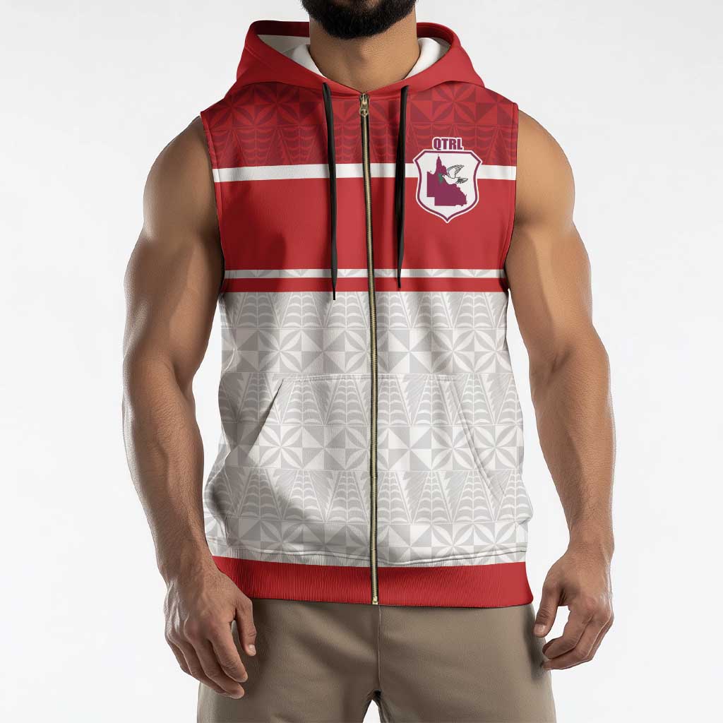 Queensland Tonga Custom Sleeveless Zip Hoodie QLD with Tongan Ngatu Pattern - Polynesian Pride