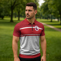 Queensland Tonga Custom Zipper Polo Shirt QLD with Tongan Ngatu Pattern - Polynesian Pride