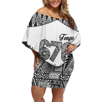 Personalised Tonga 676 Off Shoulder Short Dress Tribal Kupesi Ngatu Unique LT9 Women White - Polynesian Pride