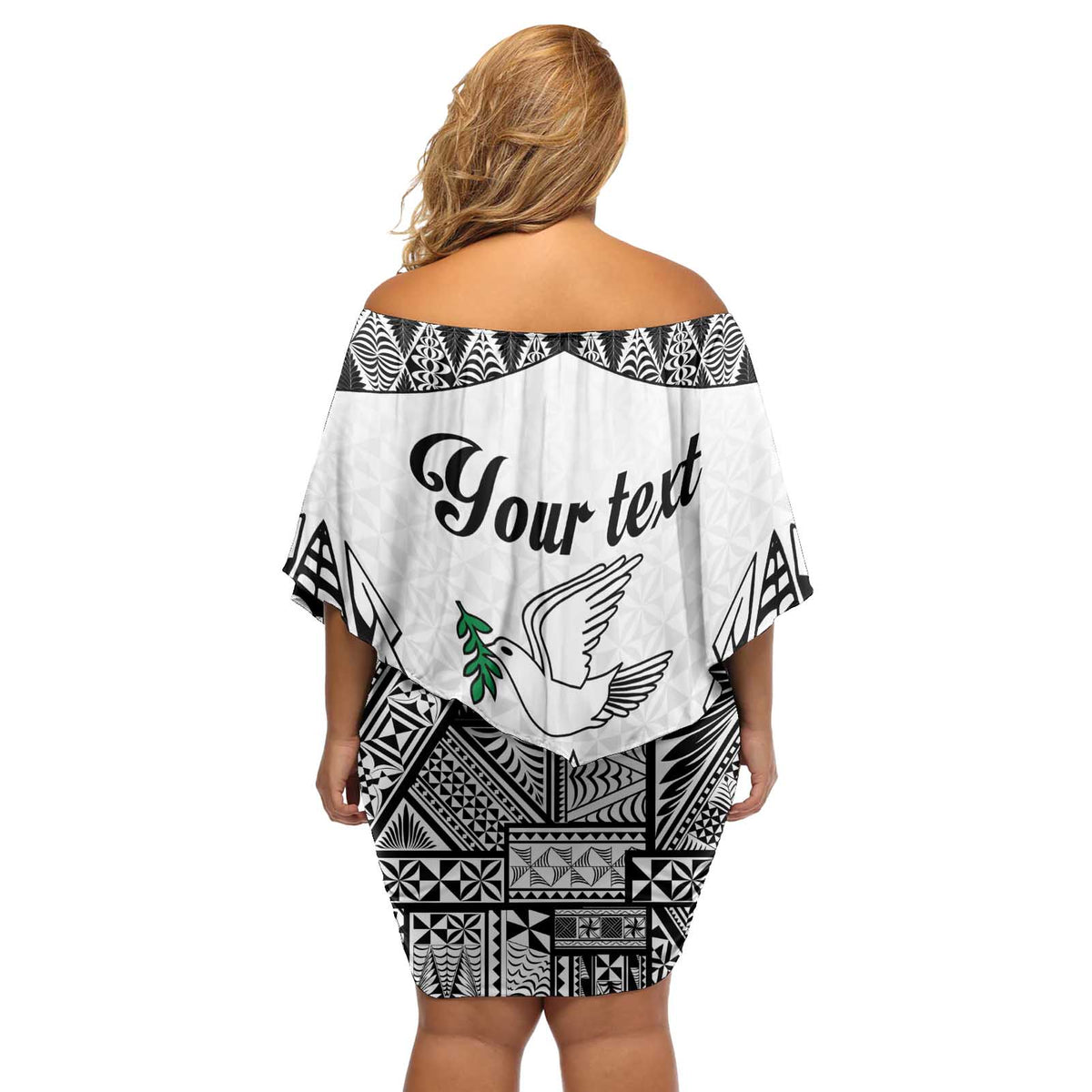 Personalised Tonga 676 Off Shoulder Short Dress Tribal Kupesi Ngatu Unique LT9 - Polynesian Pride