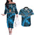 Fiji Rugby Couples Matching Off The Shoulder Long Sleeve Dress and Hawaiian Shirt Go Fijian Tapa Arty with World Cup Vibe LT9 Blue - Polynesian Pride