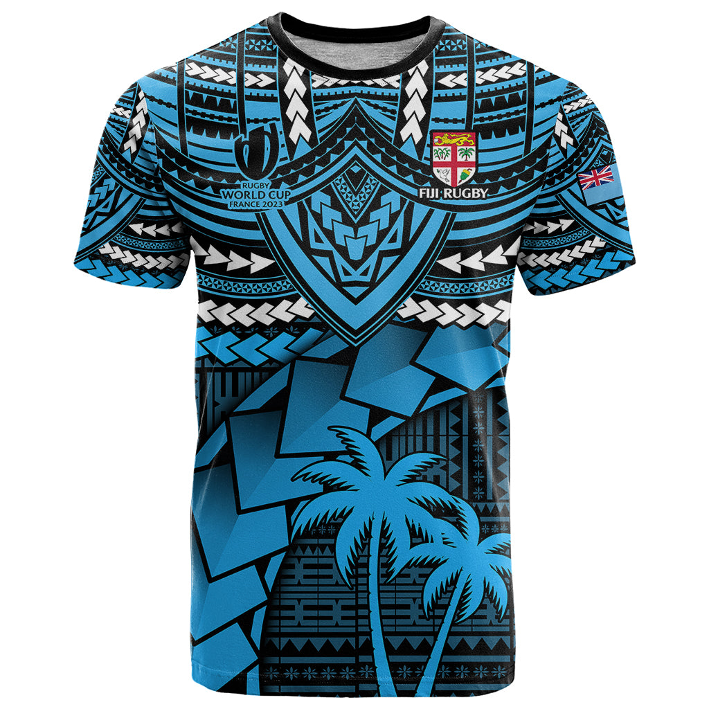 Fiji Rugby T Shirt Go Fijian Tapa Arty with World Cup Vibe LT9 Blue - Polynesian Pride