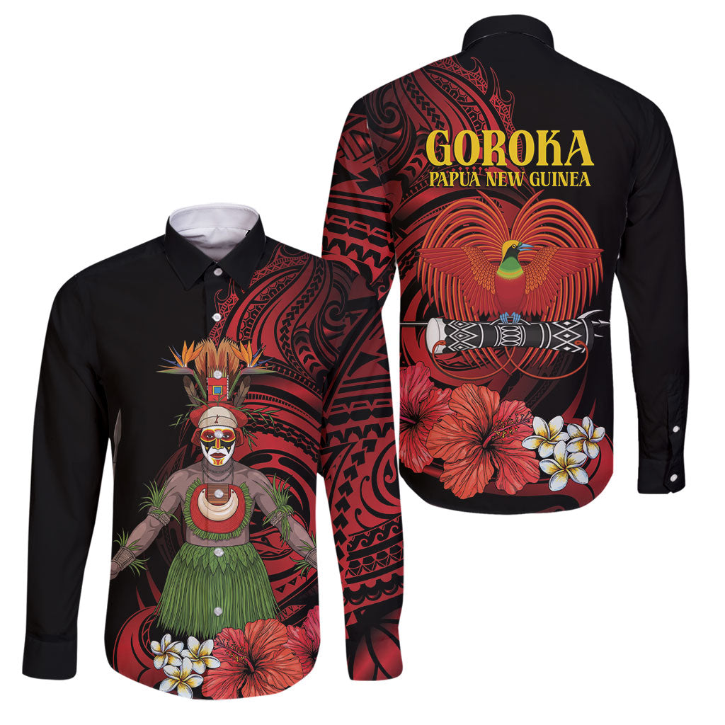 Huli Wigmen Tribe Hela Province Family Matching Puletasi and Hawaiian Shirt Papua New Guinea Indigenous Pattern LT9 Dad's Shirt - Long Sleeve Black - Polynesian Pride