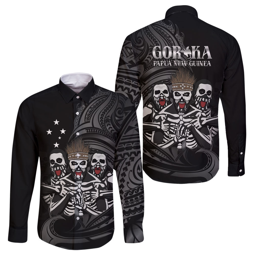 Skeleton Tribe Simbu Province Family Matching Tank Maxi Dress and Hawaiian Shirt Papua New Guinea Indigenous Pattern LT9 Dad's Shirt - Long Sleeve Black - Polynesian Pride