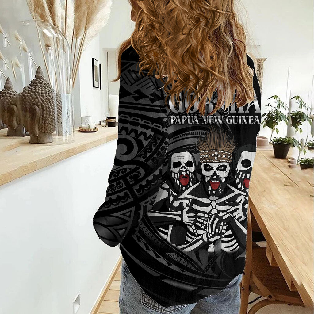 Skeleton Tribe Simbu Province Women Casual Shirt Papua New Guinea Indigenous Pattern LT9 - Polynesian Pride