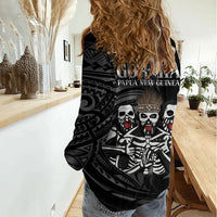 Skeleton Tribe Simbu Province Women Casual Shirt Papua New Guinea Indigenous Pattern LT9 - Polynesian Pride