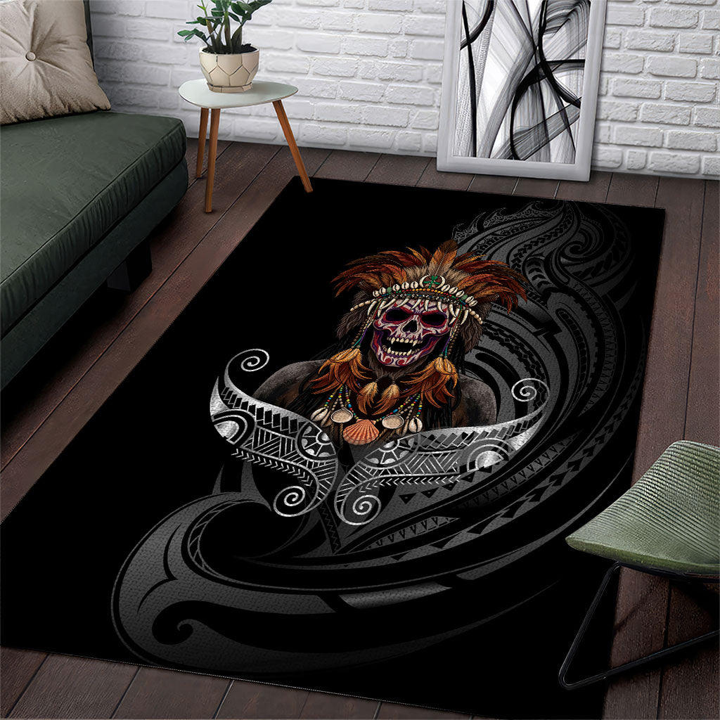 Mokomoko Tribe Eastern Highlands Province Area Rug Papua New Guinea Indigenous Pattern LT9 Black - Polynesian Pride