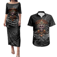 Mokomoko Tribe Eastern Highlands Province Couples Matching Puletasi and Hawaiian Shirt Papua New Guinea Indigenous Pattern LT9 Black - Polynesian Pride