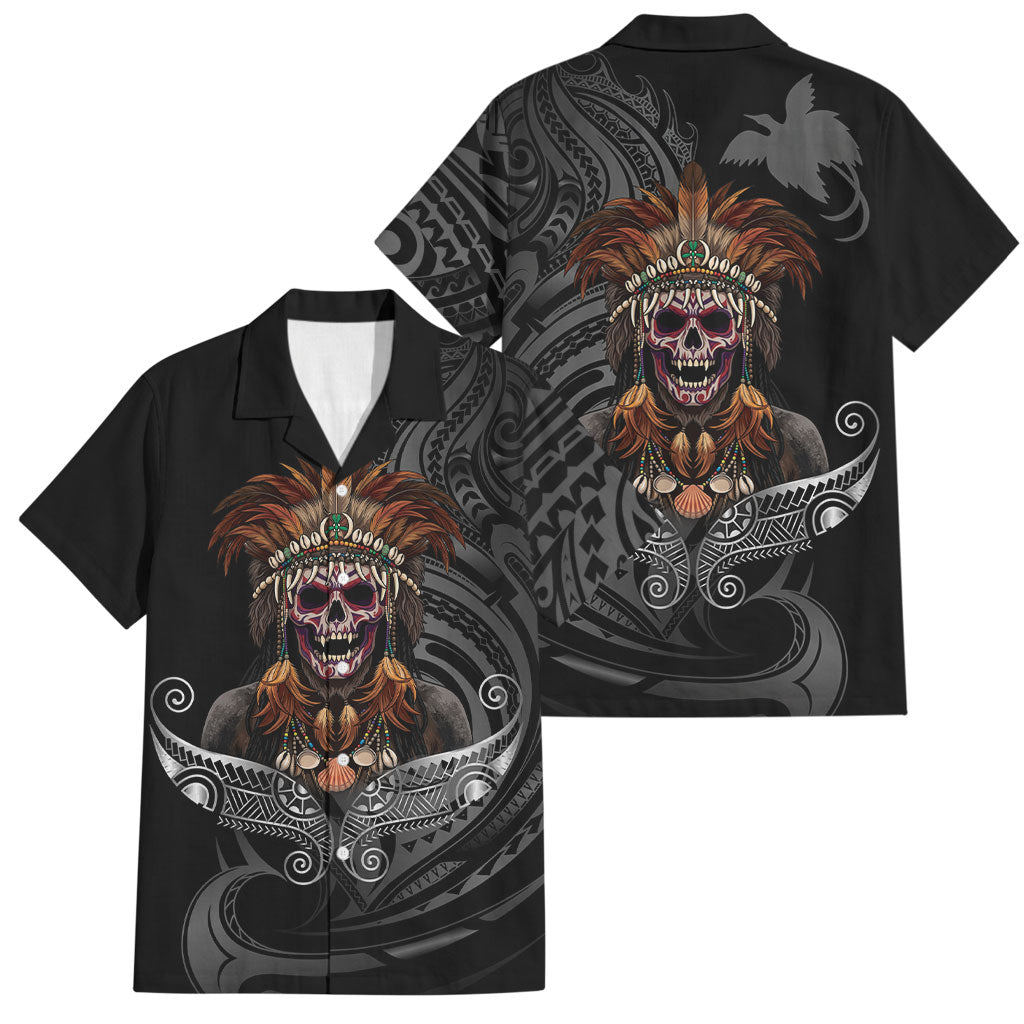 Mokomoko Tribe Eastern Highlands Province Family Matching Puletasi and Hawaiian Shirt Papua New Guinea Indigenous Pattern LT9 Dad's Shirt - Short Sleeve Black - Polynesian Pride