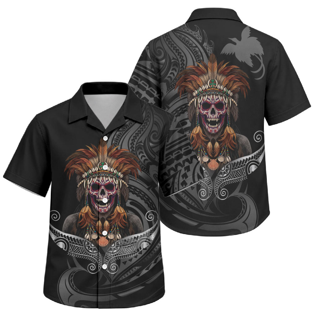 Mokomoko Tribe Eastern Highlands Province Family Matching Tank Maxi Dress and Hawaiian Shirt Papua New Guinea Indigenous Pattern LT9 Son's Shirt Black - Polynesian Pride