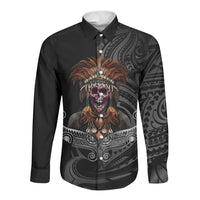 Mokomoko Tribe Eastern Highlands Province Long Sleeve Button Shirt Papua New Guinea Indigenous Pattern LT9 Unisex Black - Polynesian Pride