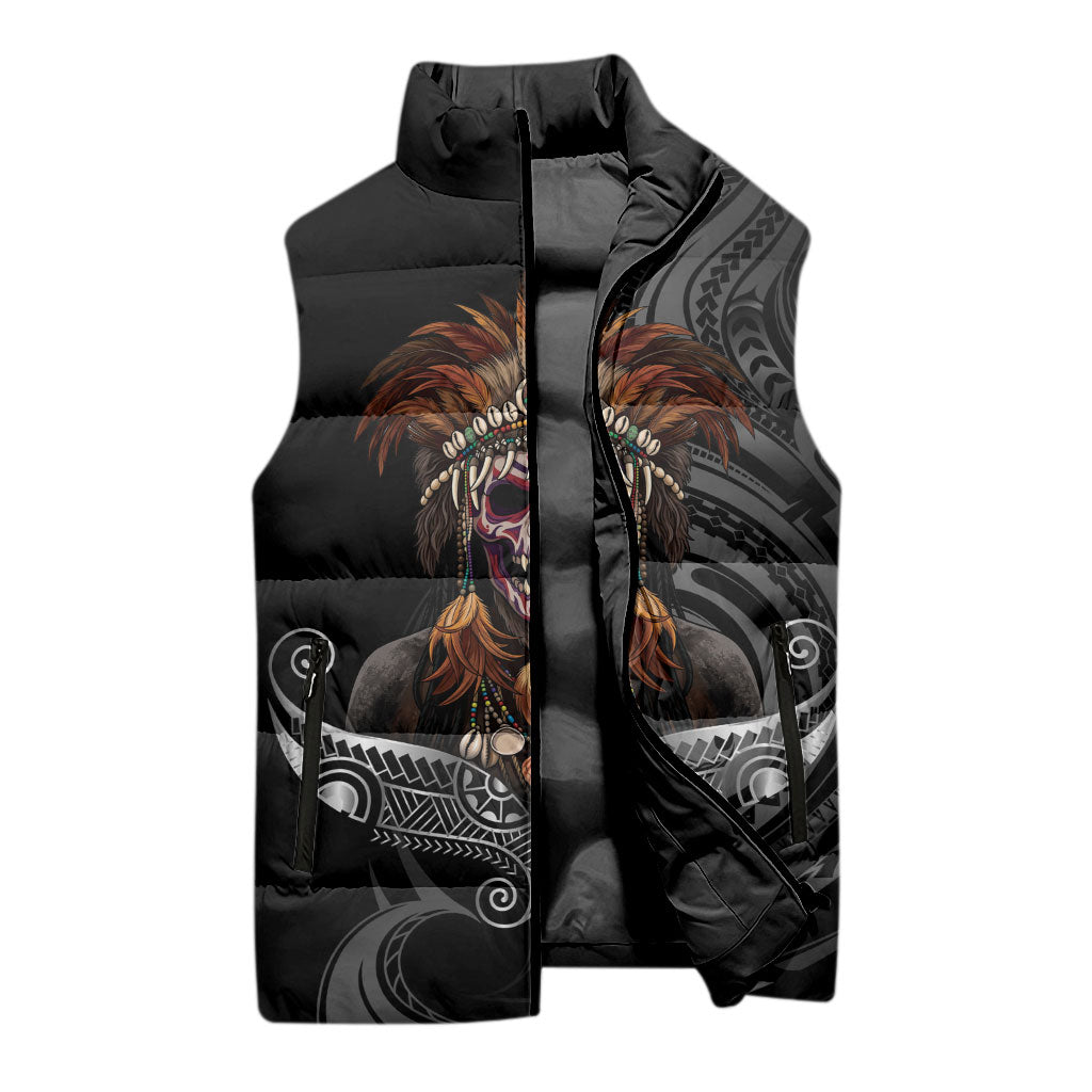 Mokomoko Tribe Eastern Highlands Province Sleeveless Puffer Jacket Papua New Guinea Indigenous Pattern LT9 - Polynesian Pride
