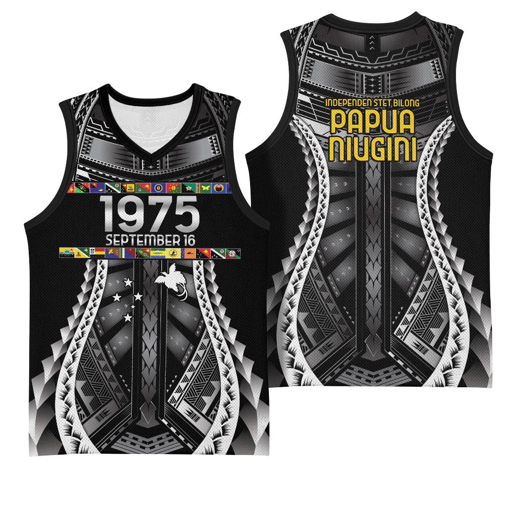 Independen Stet bilong Papua Niugini 1975 Basketball Jersey Black Tribal Papua New Guinea Province Flag LT9 - Polynesian Pride