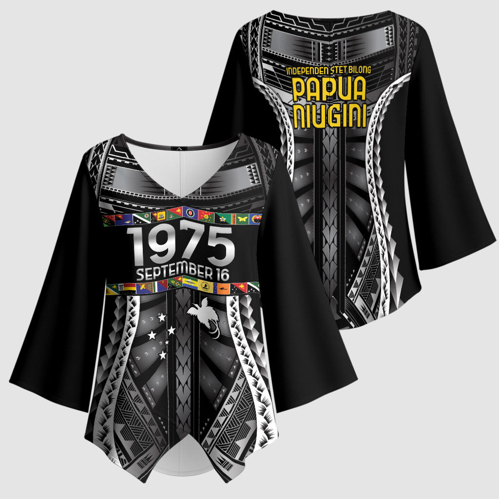 Independen Stet bilong Papua Niugini 1975 Kimono Sleeve Blouse Black Tribal Papua New Guinea Province Flag LT9 - Polynesian Pride