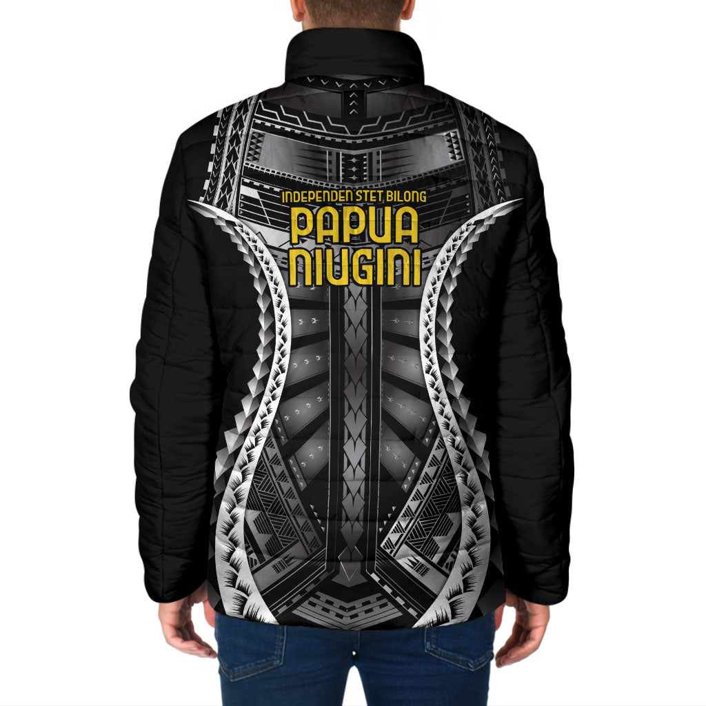 Independen Stet bilong Papua Niugini 1975 Padded Jacket Black Tribal Papua New Guinea Province Flag LT9 - Polynesian Pride