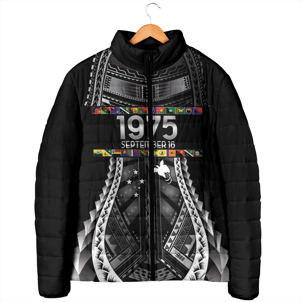 Independen Stet bilong Papua Niugini 1975 Padded Jacket Black Tribal Papua New Guinea Province Flag LT9 - Polynesian Pride